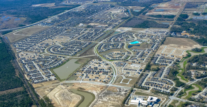 aerial birds eye view of a development site
